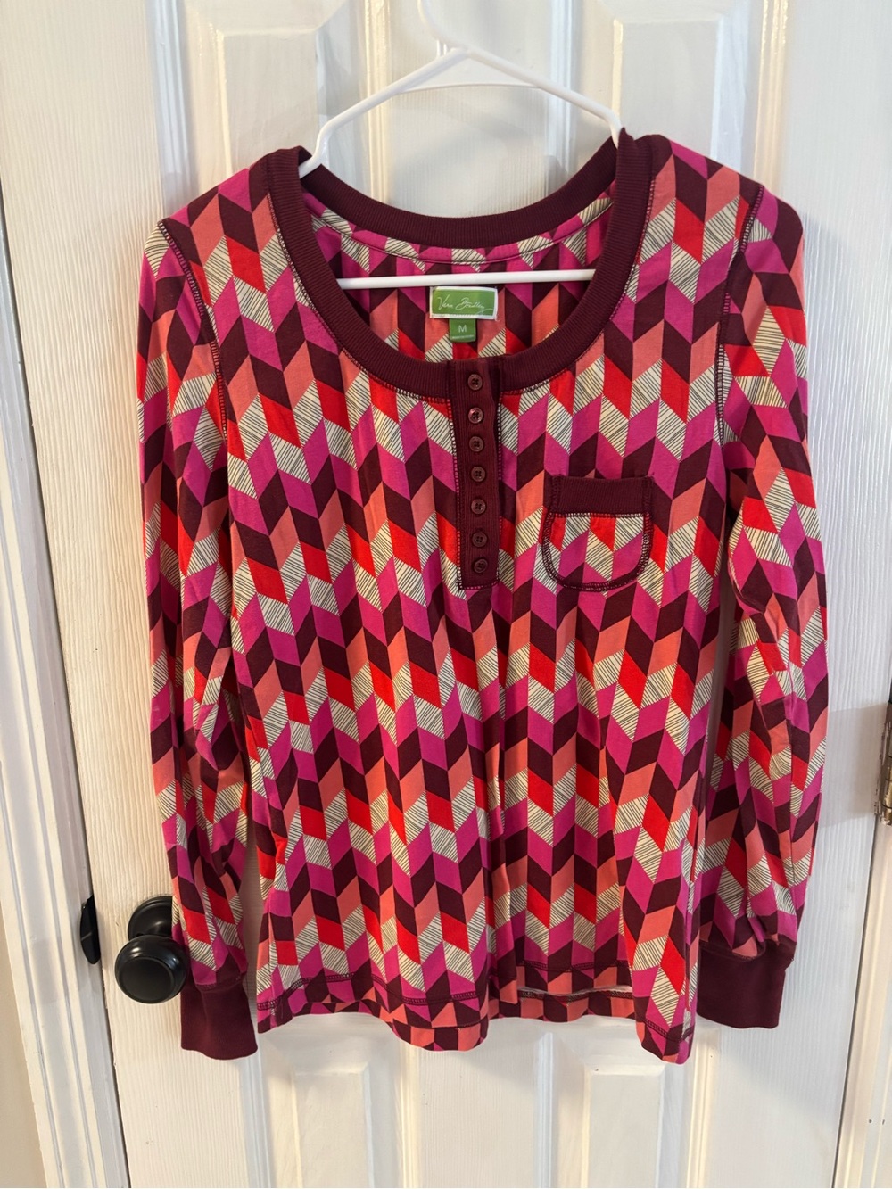 Vera Bradley Long Sleeve PJ Top Henley Pink/Red